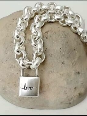 Stackable Sterling Silver Plated Padlock Love Bracelet: Elegant Rolo Chain
